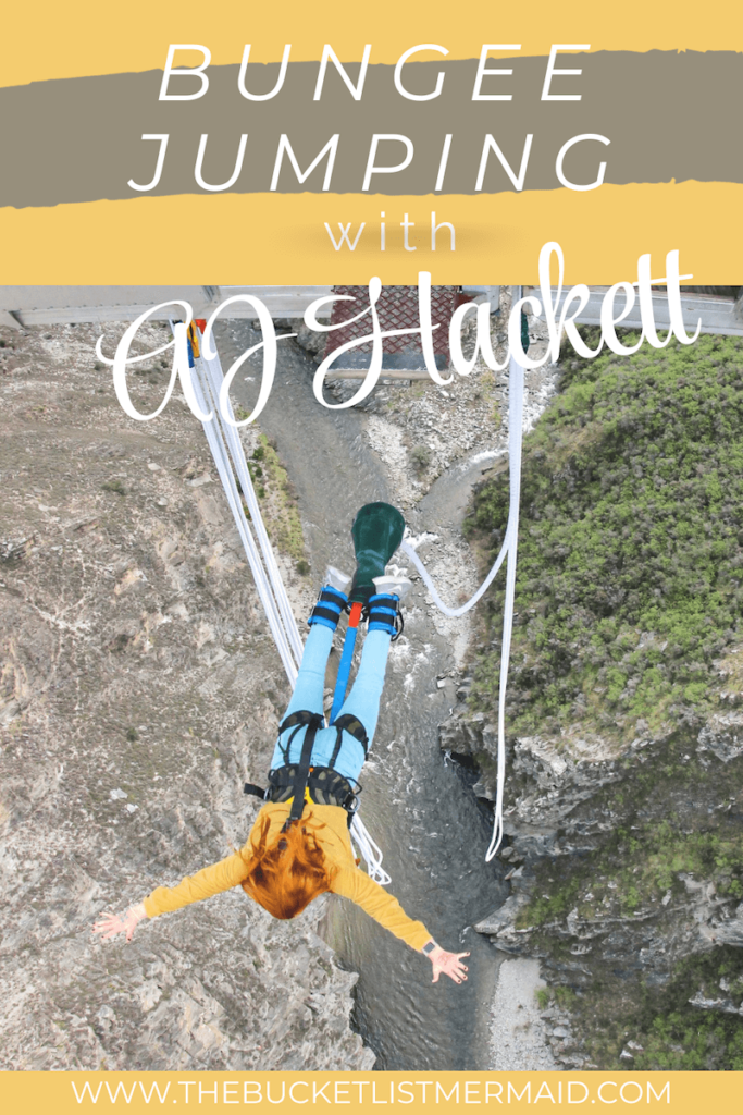 A pinterest pin about bungee jumping in New Zealand with AJ Hackett
