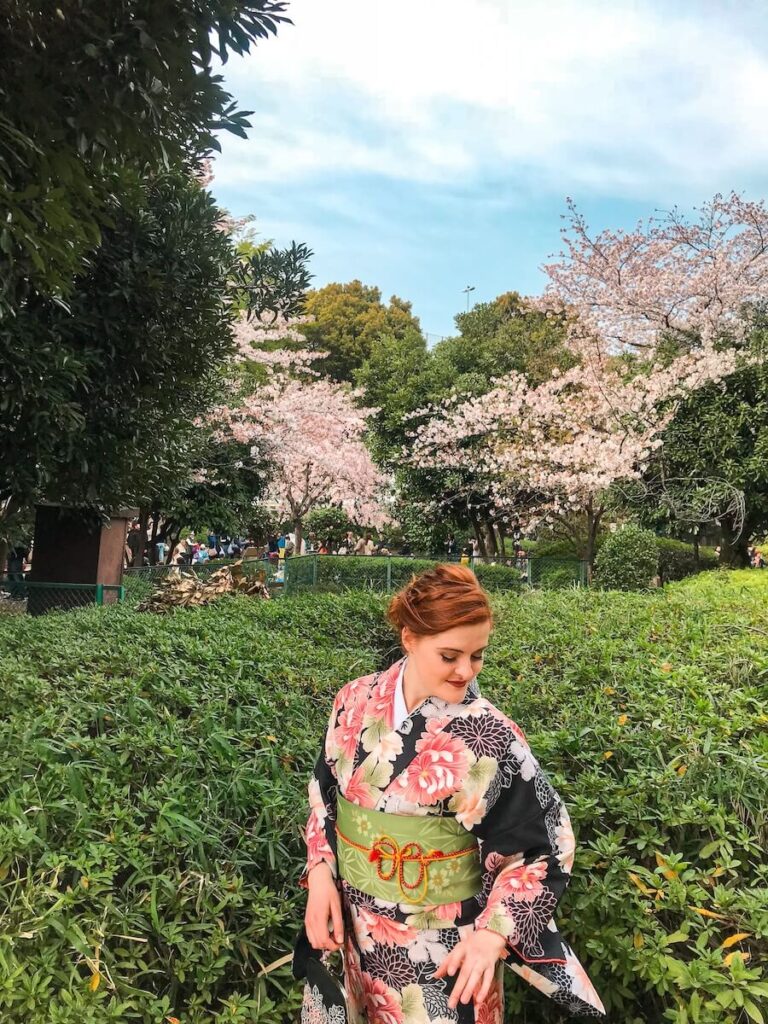 Girl in pink kimono in Tokyo