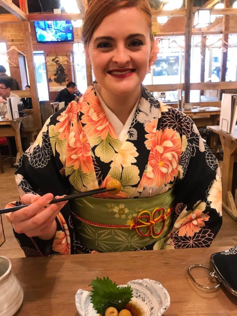 Eating eggs on Easter in my kimono that I rented