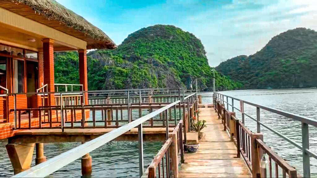 A overwater bungalow in Halong Bay