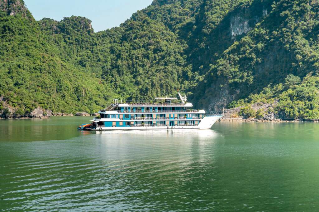 A cruise sailing in Halong Bay
