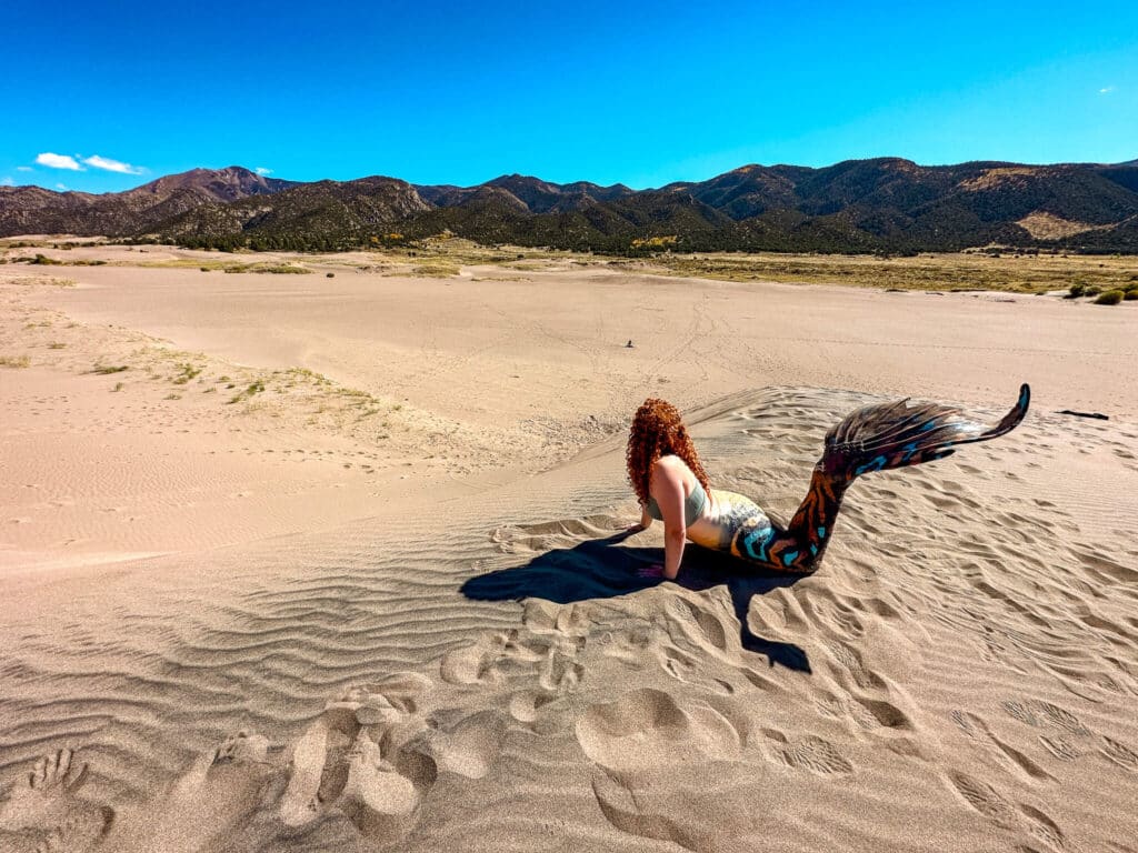 A mermaid on the Great Sand Dunes in Colorado