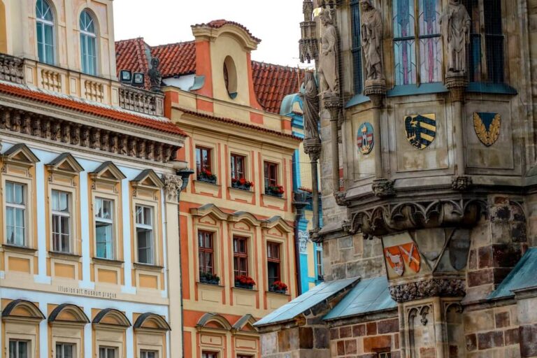 An old street corner in central Prague, Europe.