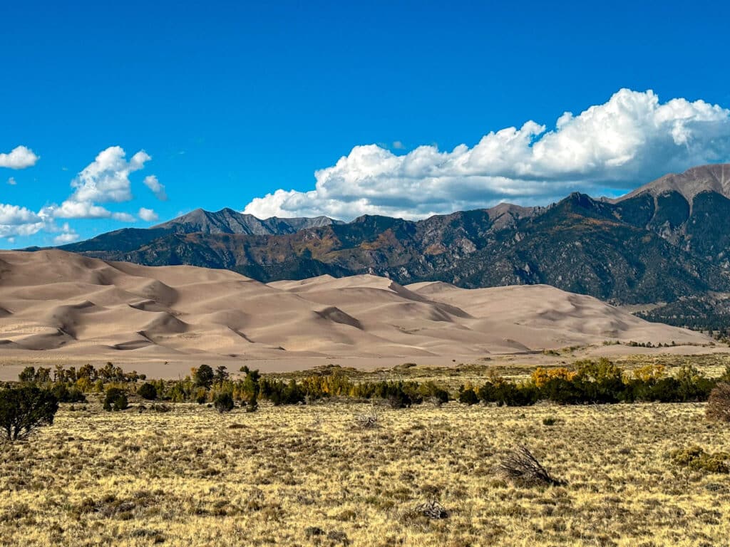 The great sand dunes with mountain in the back in Colorado, USA