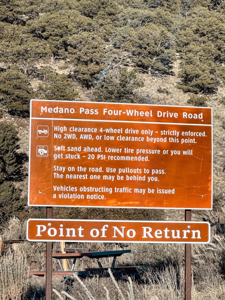 Medano Pass Warning Side by the road