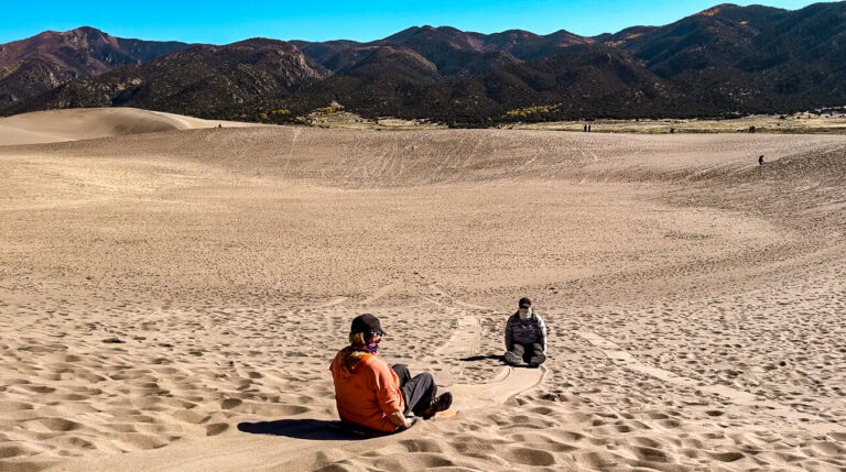 Two sandsleders on the Great Sand Dunes in Colorado