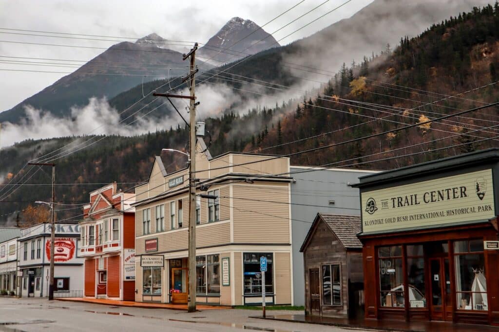 The streetview of Skagway and the trail center in on an Alaska cruise in October