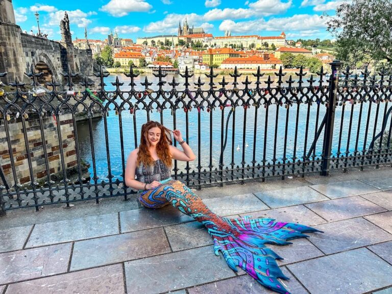 The bucket list mermaid on Charles Bridge, in Prague