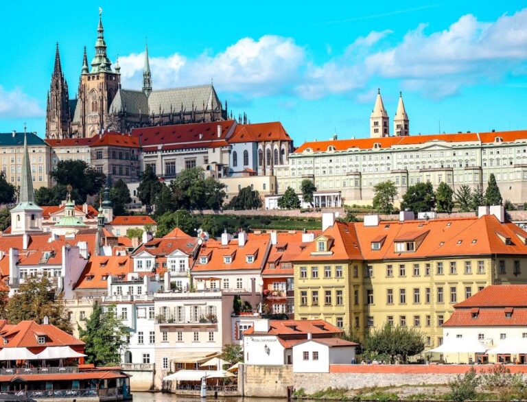 The Prague skyline in the Czech Republic from Charles Bridge