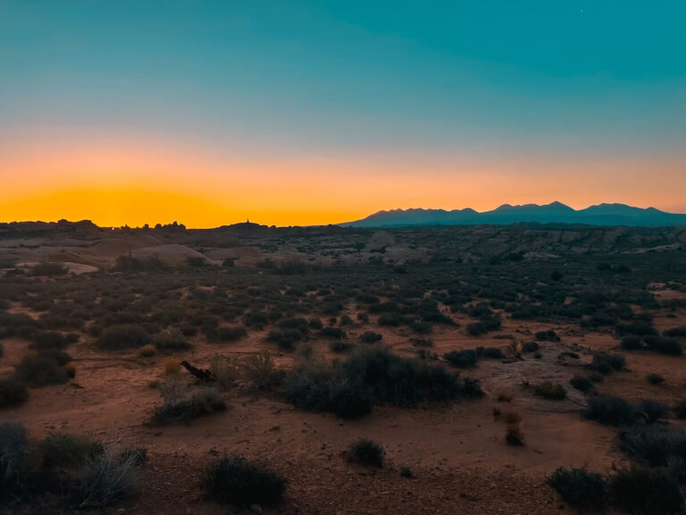 On the side of the road at Arches national Park sunrise