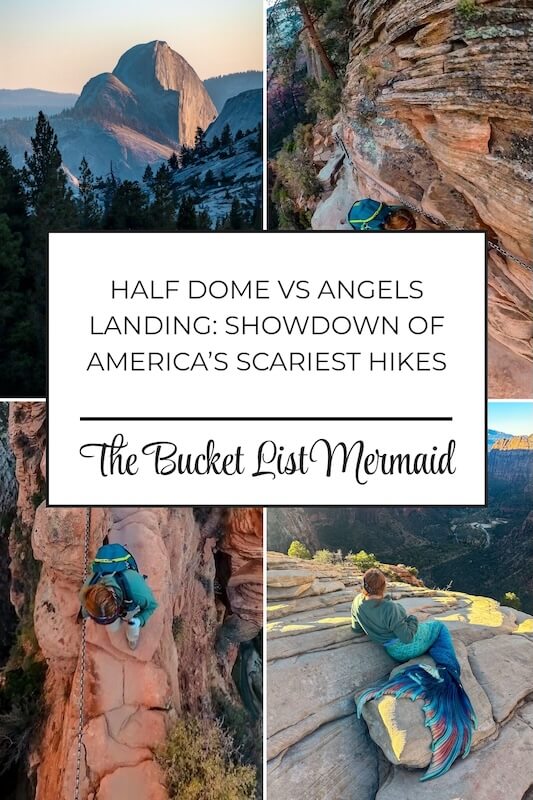 A pinterest pin with four pictures showing Angels Landing vs Half Dome