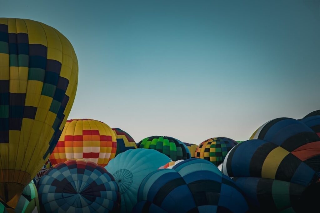 A wall of balloons on a static day of the Albuquerque Balloon Fiesta
