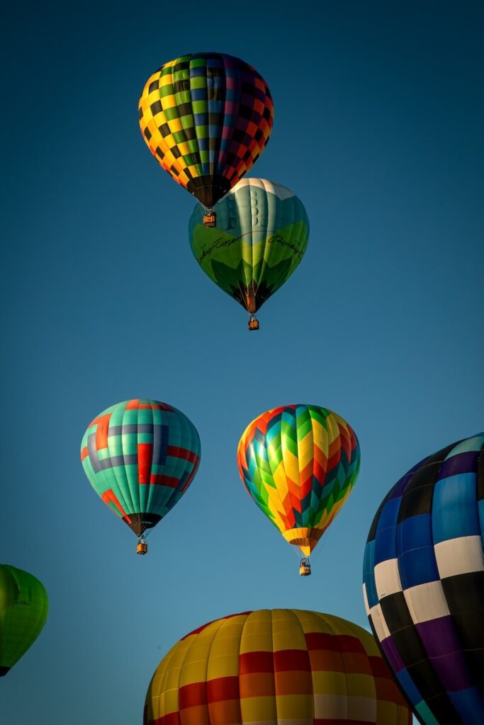 Balloons zoomed in and stacked at the Balloon Festival in Albuquerque.