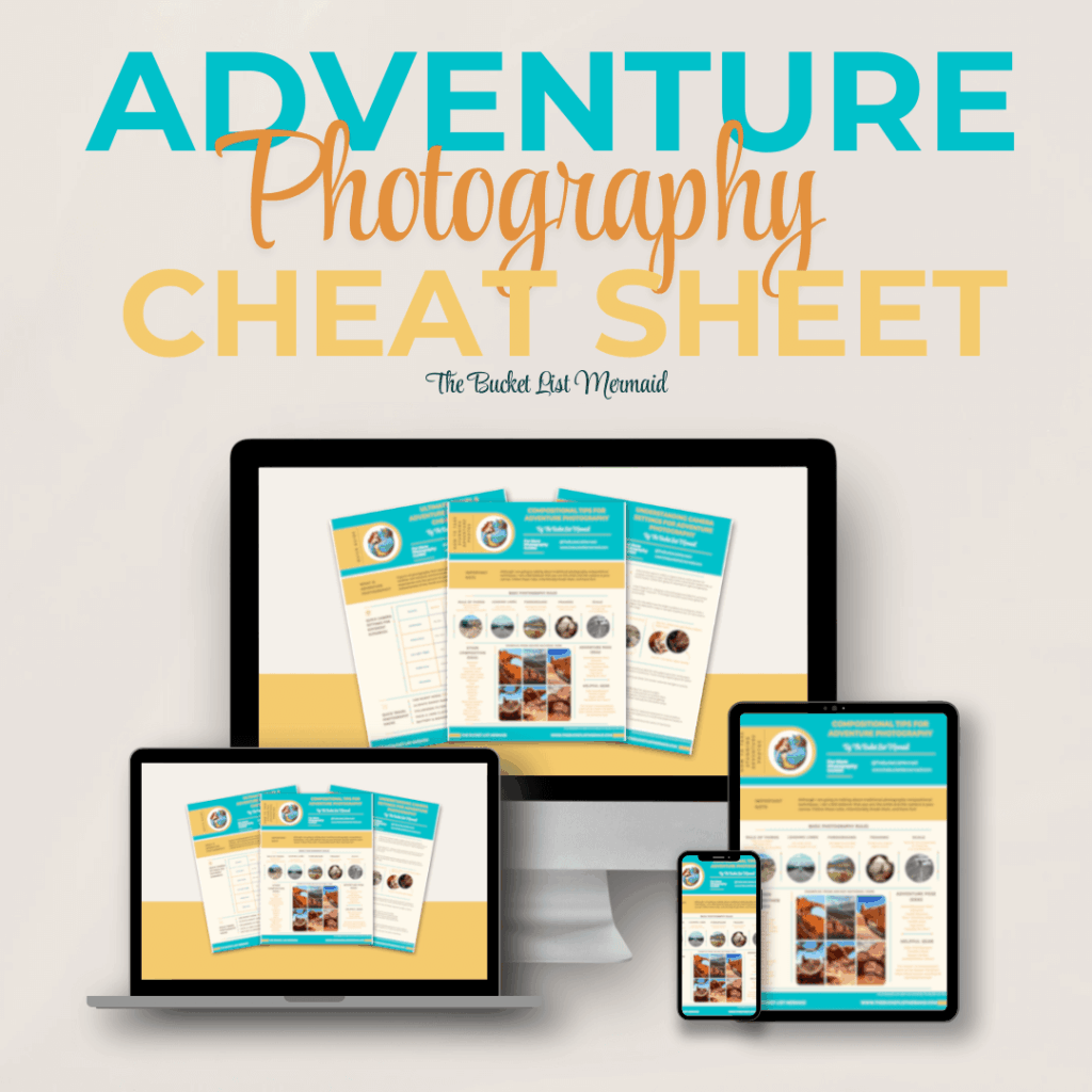 A mockup of the adventure cheat sheet demonstrating the exposure triangle for adventure photography