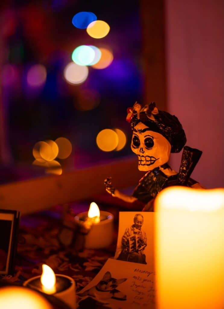 A close up of the offrenda at a Day of the Dead celebration in New Mexico.